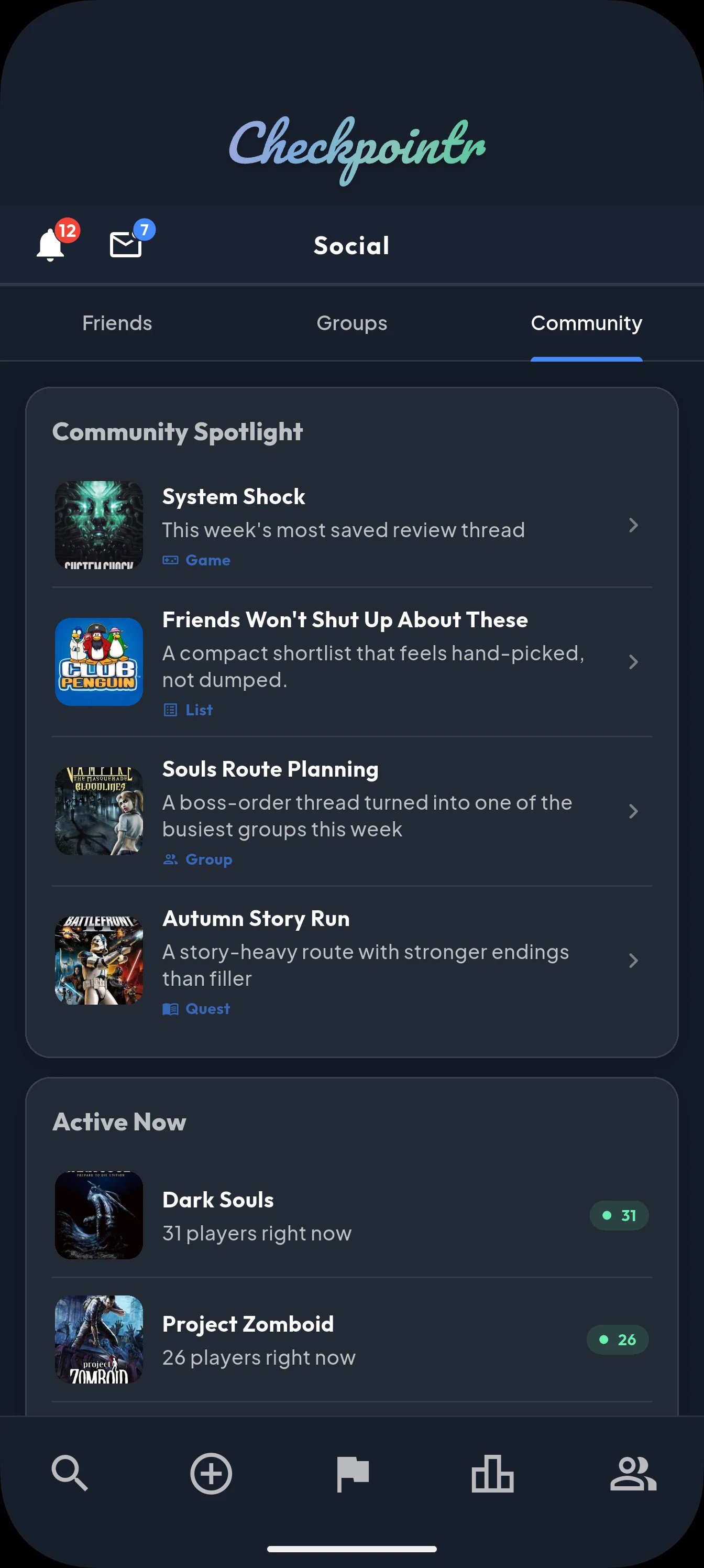 Checkpointr community discovery screen