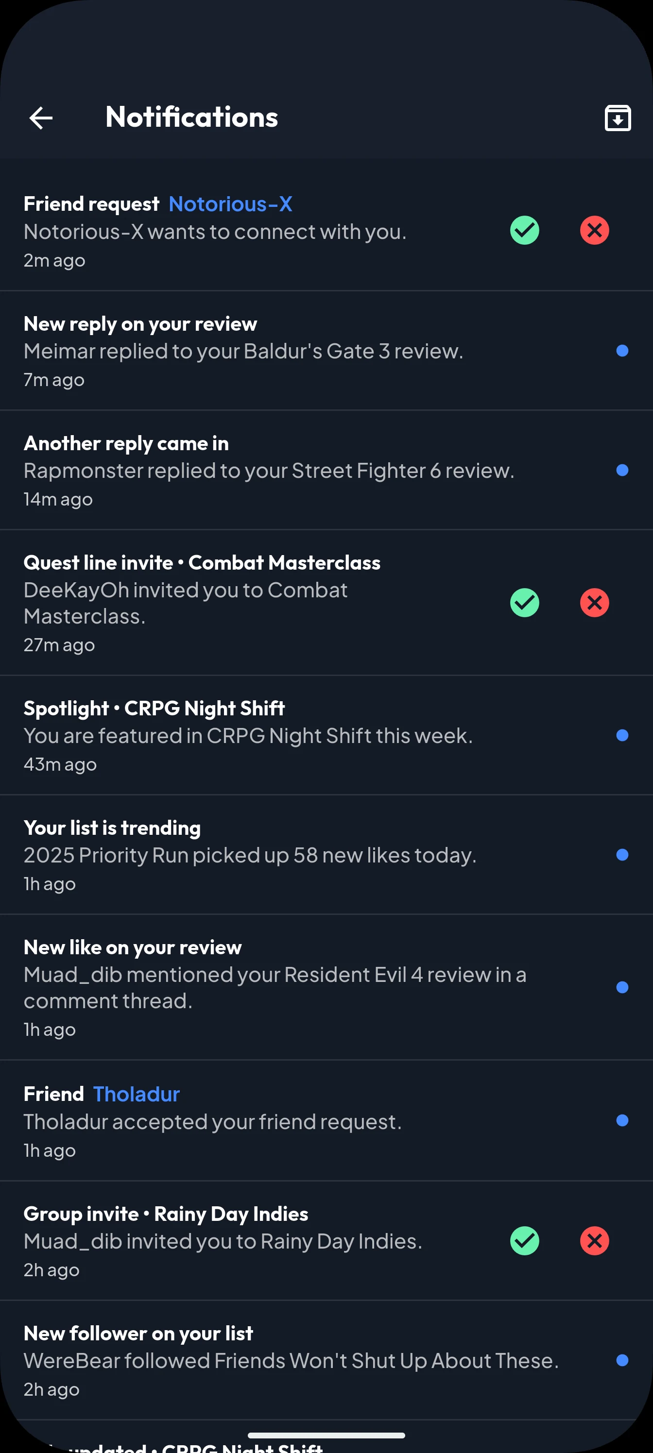 Checkpointr notifications screen